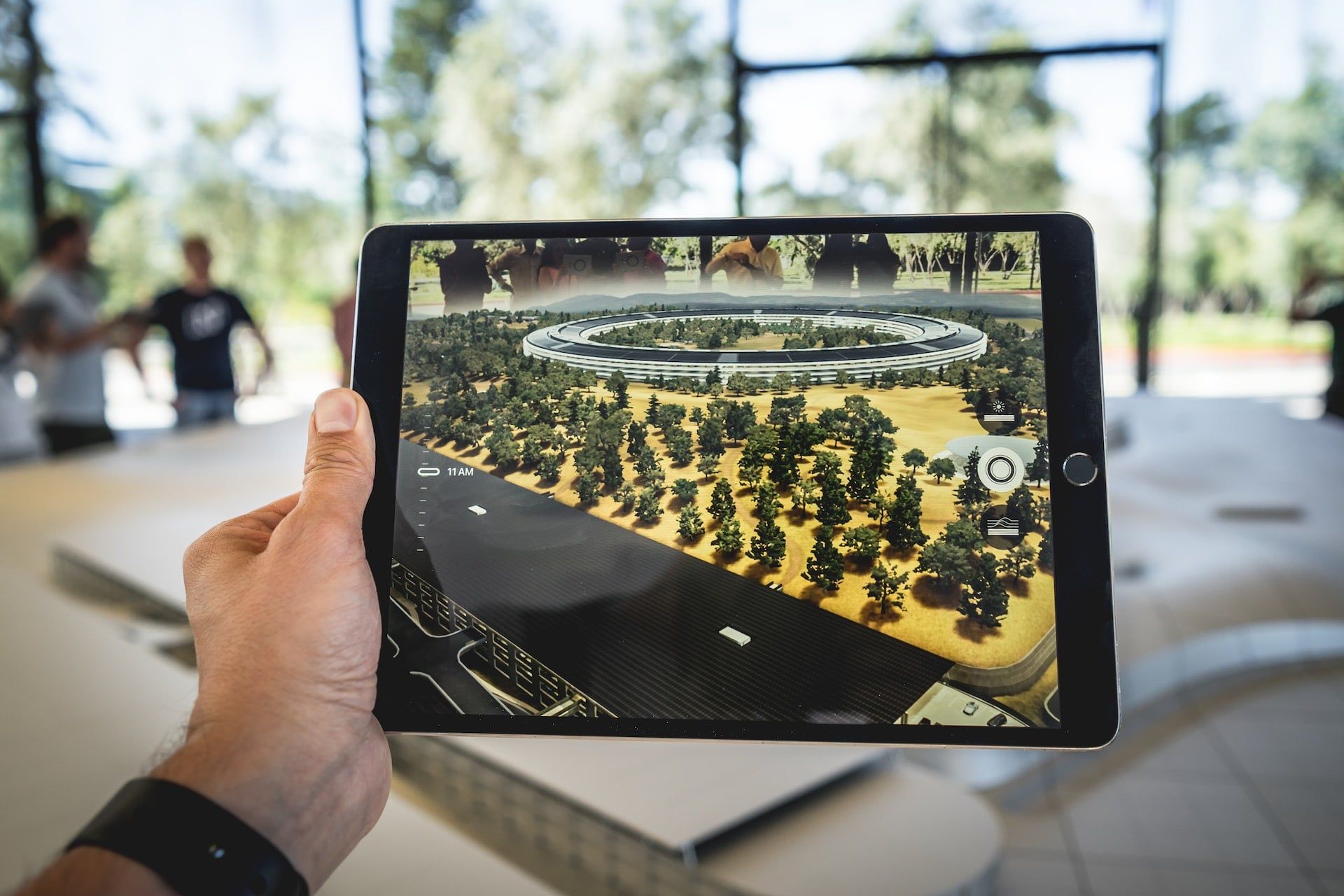 3D model of a building structure on an iPad