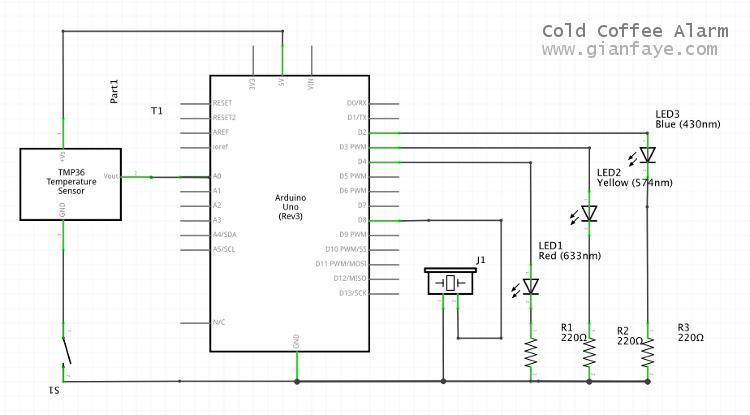 Arduino Cold Coffee Alarm Device Schematics View