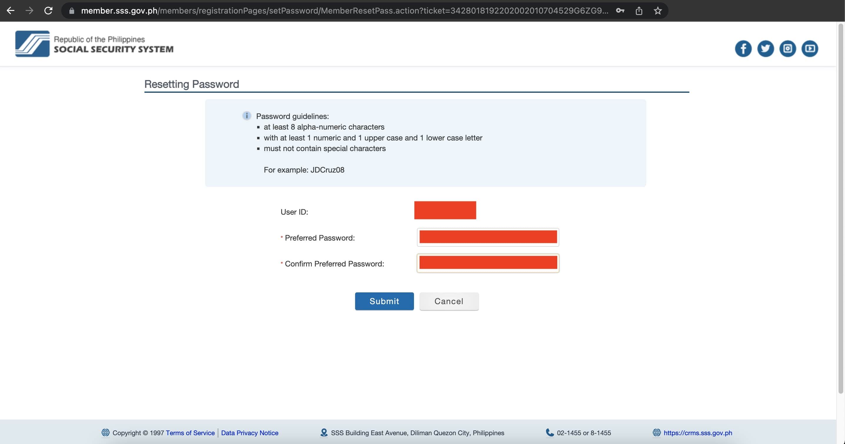 SSS Reset Password