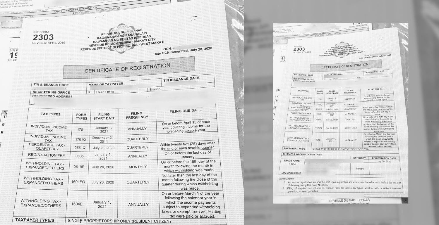 BIR Form 2303: Certificate of Registration (COR)