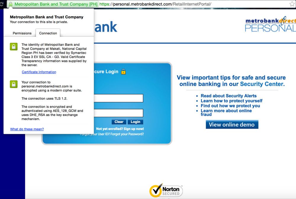 Metrobank Connection Details