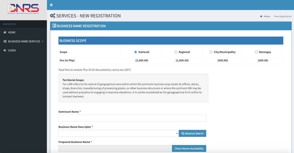 Business Name Registration System (BNRS) from DTI