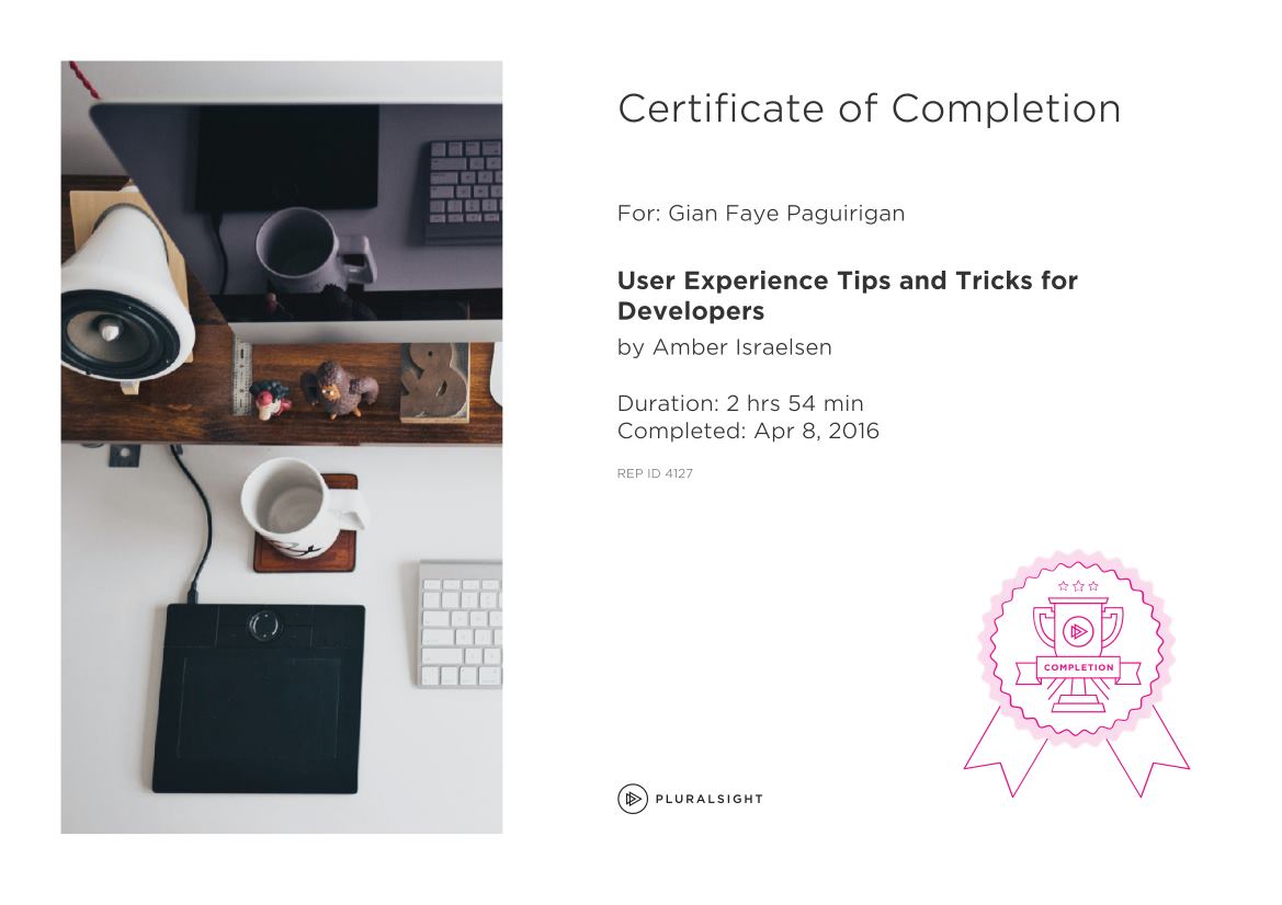 Pluralsight User Experience Tips and Tricks for Developers Certificate