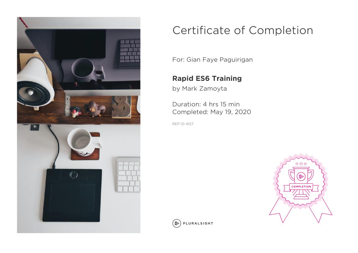 Pluralsight Rapid ES6 Training Certificate